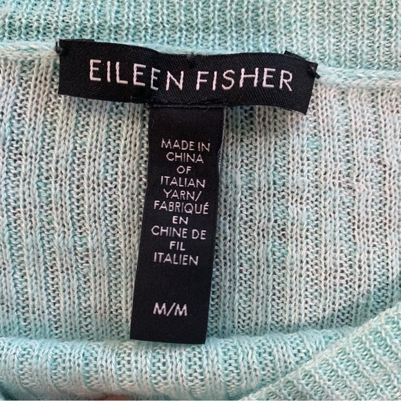 Eileen Fisher Organic Linen Delave Crew Neck Top Boxy Fit Long Length Size Med - Picture 8 of 11